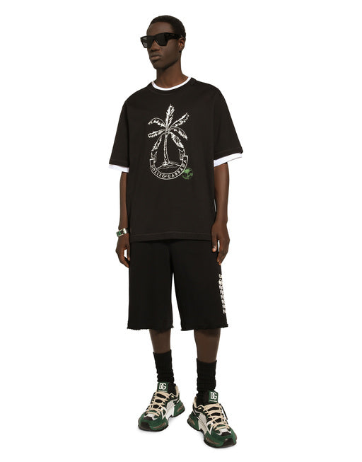 SHORT-SLEEVED BANANA-TREE-PRINT T-SHIRT