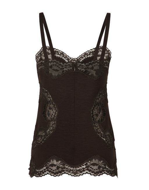 WOOL JERSEY LINGERIE TOP WITH LACE INLAYS