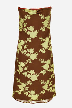 Cocktail Dress In Double Silk Satin Print Wild Roses Allover