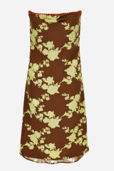 Cocktail Dress In Double Silk Satin Print Wild Roses Allover