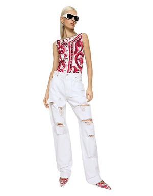 SLEEVELESS ORGANZINE TOP WITH MAJOLICA PRINT