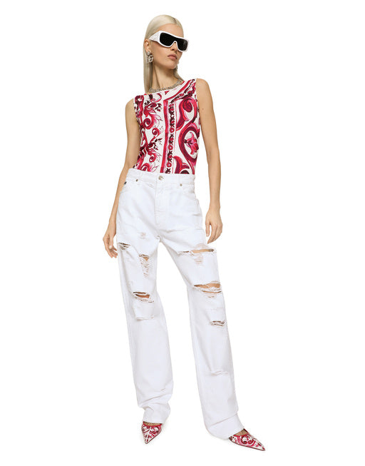 SLEEVELESS ORGANZINE TOP WITH MAJOLICA PRINT