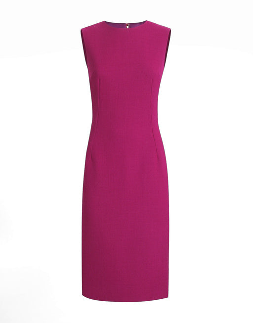 WOOL CREPE CALF-LENGTH SHEATH DRESS
