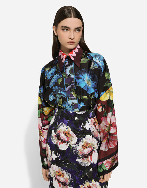 OVERSIZE SILK SHIRT WITH FLORAL PRINT