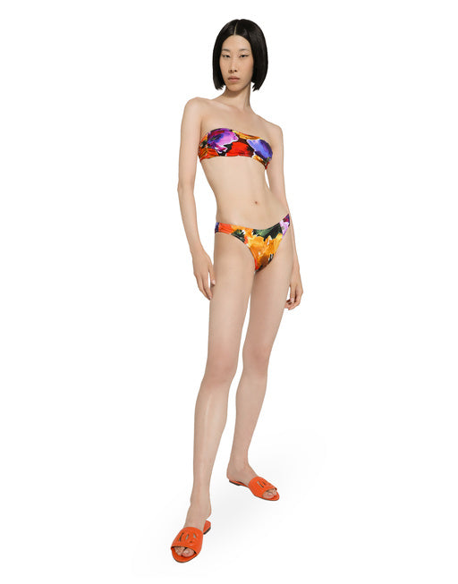 BANDEAU BIKINI WITH ABSTRACT FLOWER PRINT