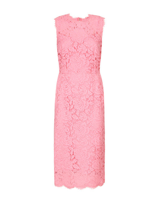 BRANDED STRETCH LACE CALF-LENGTH DRESS