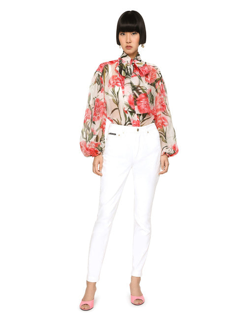 CARNATION-PRINT CHIFFON SHIRT