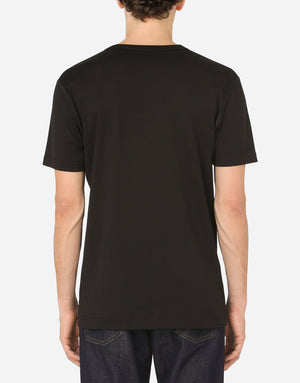 V-NECK COTTON T-SHIRT WITH LOGO PLAQUE