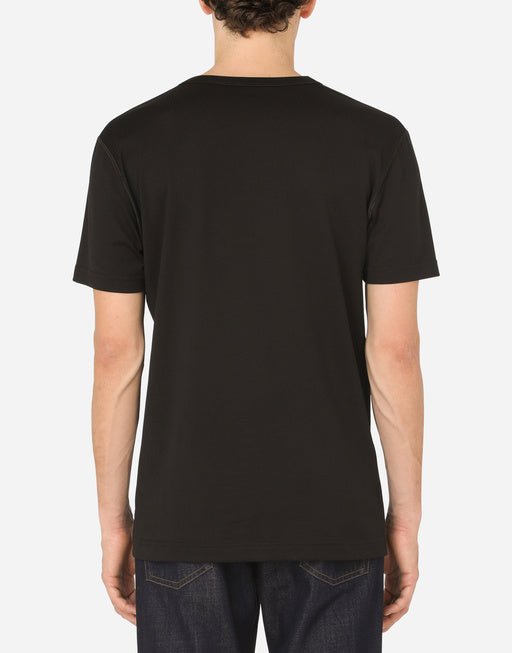 V-NECK COTTON T-SHIRT WITH LOGO PLAQUE