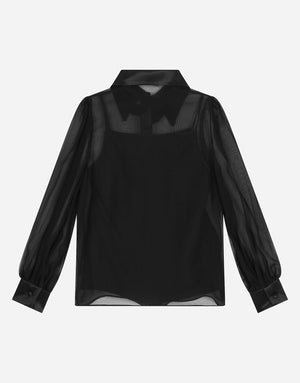 LONG-SLEEVED CHIFFON SHIRT WITH FLOWER APPLIQUÉ