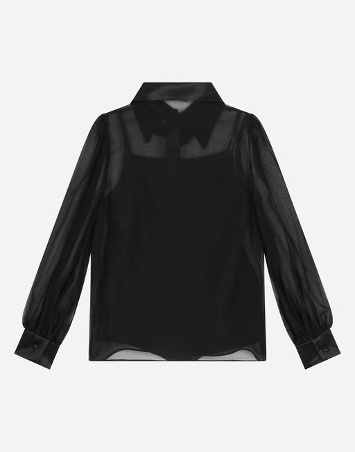 LONG-SLEEVED CHIFFON SHIRT WITH FLOWER APPLIQUÉ