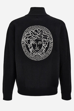 Knit Sweater In New Medusa And Institutional Logo Jacquard Wool
