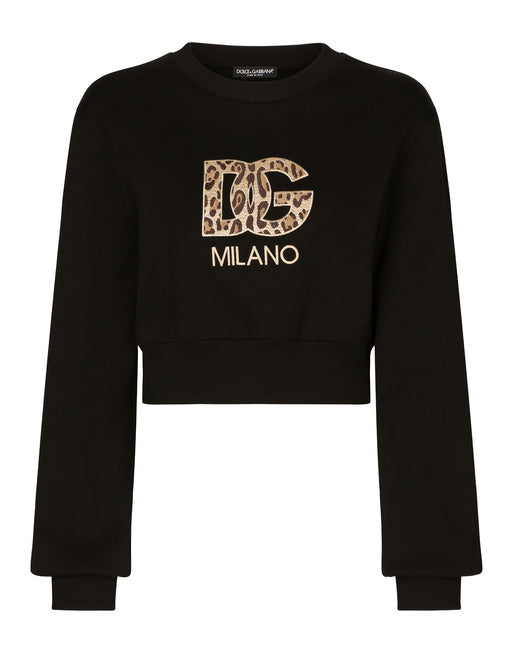 CROPPED JERSEY SWEATSHIRT WITH EMBROIDERED DG PATCH