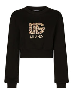 CROPPED JERSEY SWEATSHIRT WITH EMBROIDERED DG PATCH