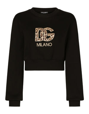 CROPPED JERSEY SWEATSHIRT WITH EMBROIDERED DG PATCH