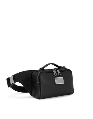 BURGUNDY CALFSKIN LEATHER AND NYLON WAIST BAG