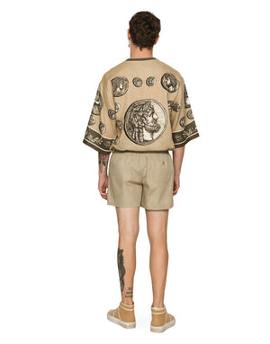 COIN PRINT LINEN AND COTTON T-SHIRT