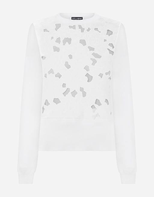 SILK SWEATER WITH OPENWORK EMBROIDERY
