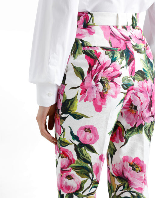 PEONY-PRINT COTTON JACQUARD PANTS