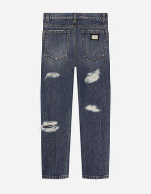 5-POCKET RIPPED DENIM JEANS