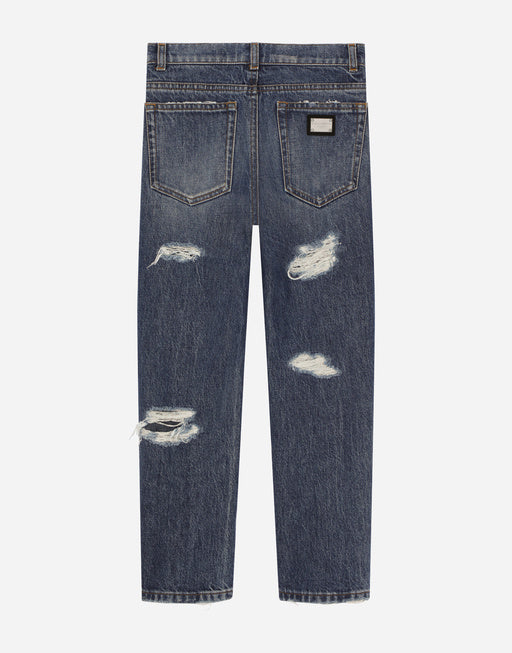 5-POCKET RIPPED DENIM JEANS