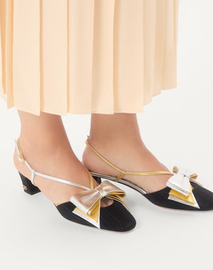 Décolleté Slingback Bowow In Tessuto Moirè 45Mm