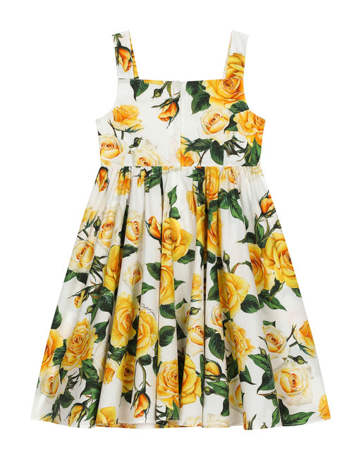 POPLIN DRESS WITH YELLOW ROSE PRINT