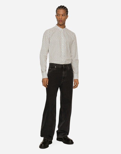 POPLIN GOLD-FIT SHIRT WITH DG LOGO PRINT
