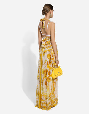 SLEEVELESS LONG DRESS IN MAIOLICA PRINT CHIFFON