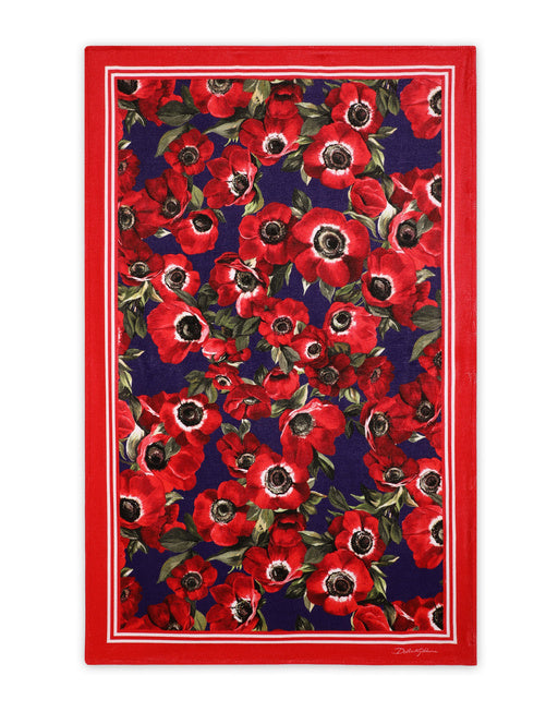 TERRYCLOTH BEACH TOWEL WITH ANEMONE PRINT