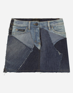 SHORT PATCHWORK DENIM SKIRT