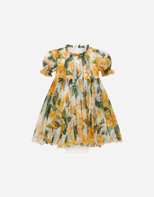 CHIFFON DRESS WITH BLOOMERS AND YELLOW ROSE PRINT