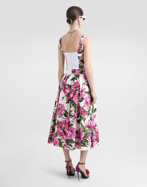 COTTON PEONY PRINT CIRCLE SKIRT