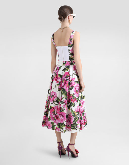 COTTON PEONY PRINT CIRCLE SKIRT