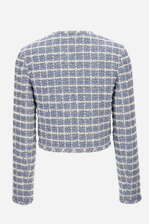 Informal Jacket In Cotton Mix Windowpane Tweed Boucle