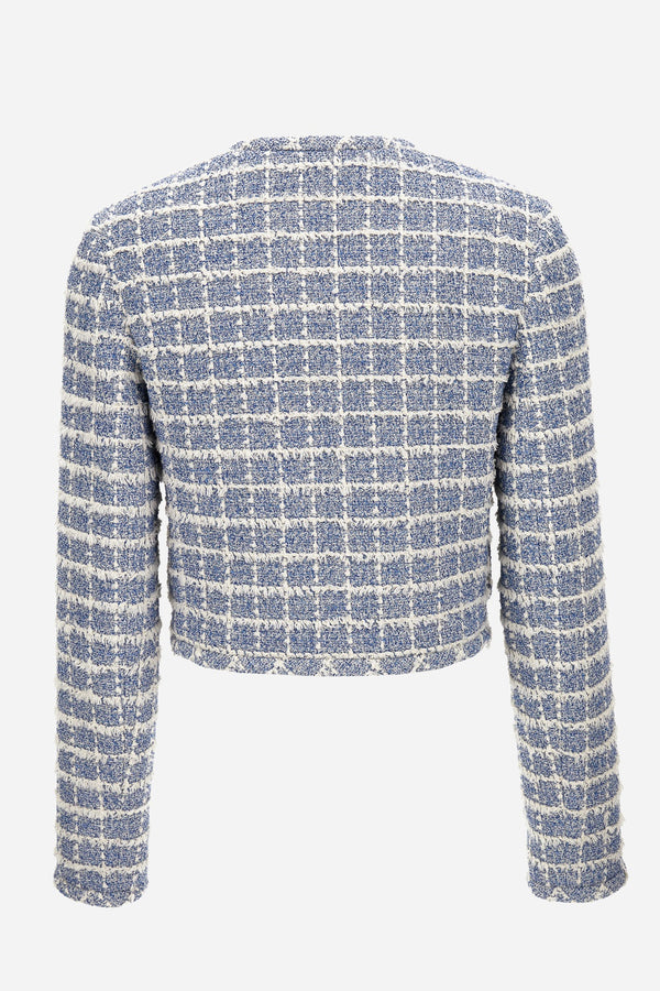 Informal Jacket In Cotton Mix Windowpane Tweed Boucle