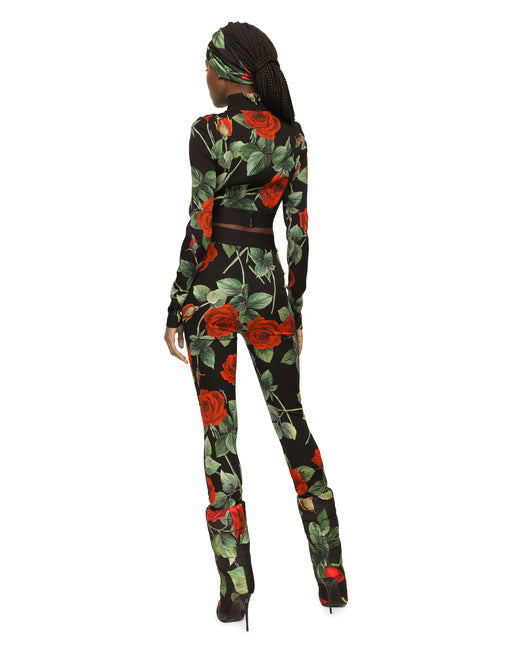 ROSE-PRINT CHARMEUSE LEGGINGS