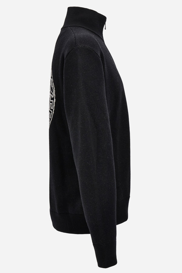Knit Sweater In New Medusa And Institutional Logo Jacquard Wool