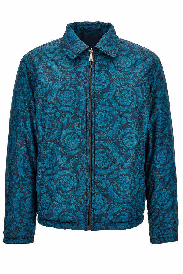 Reversible Blouson In Plain Technical Fabric + Poly Wr Grs Print Barocco 92 Allover Canvas Print