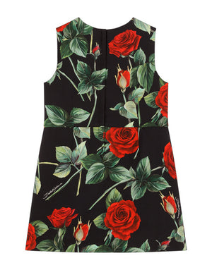 SHORT ROSE-PRINT VISCOSE DRESS