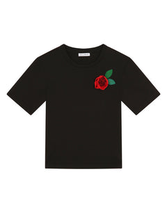 JERSEY T-SHIRT WITH ROSEBUD PATCH