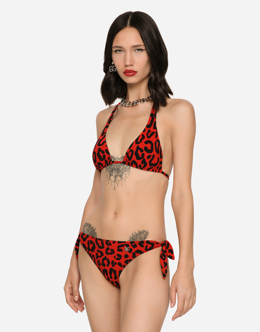 LEOPARD-PRINT PADDED TRIANGLE BIKINI