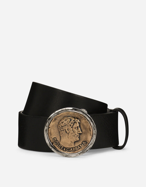 LEATHER BELT WITH BRAND COIN