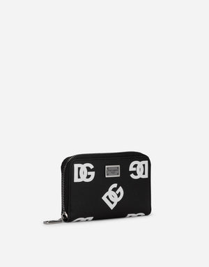 SMALL CALFSKIN ZIP-AROUND WALLET WITH ALL-OVER DG PRINT