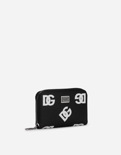 SMALL CALFSKIN ZIP-AROUND WALLET WITH ALL-OVER DG PRINT