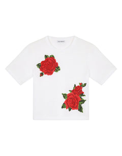 JERSEY T-SHIRT WITH CROCHET ROSE PATCH