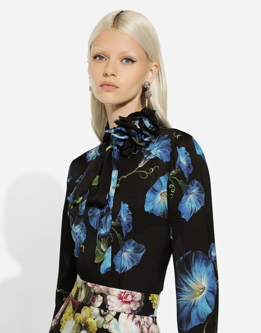 LIGHT SATIN SHIRT WITH BLUEBELL PRINT