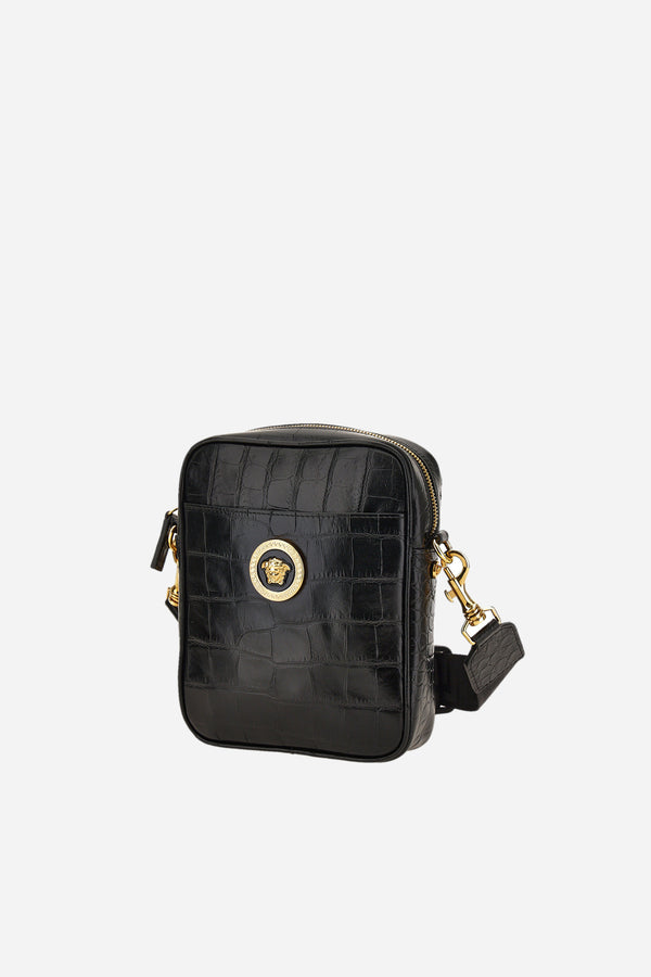 Icon Messenger In Embossed Croc Calf Leather
