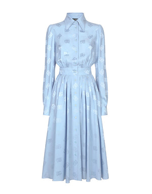 JACQUARD SILK SATIN LOGO DG SHIRT DRESS