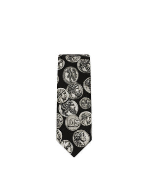 LARGE COIN PRINT 6-CM SILK BLADE TIE